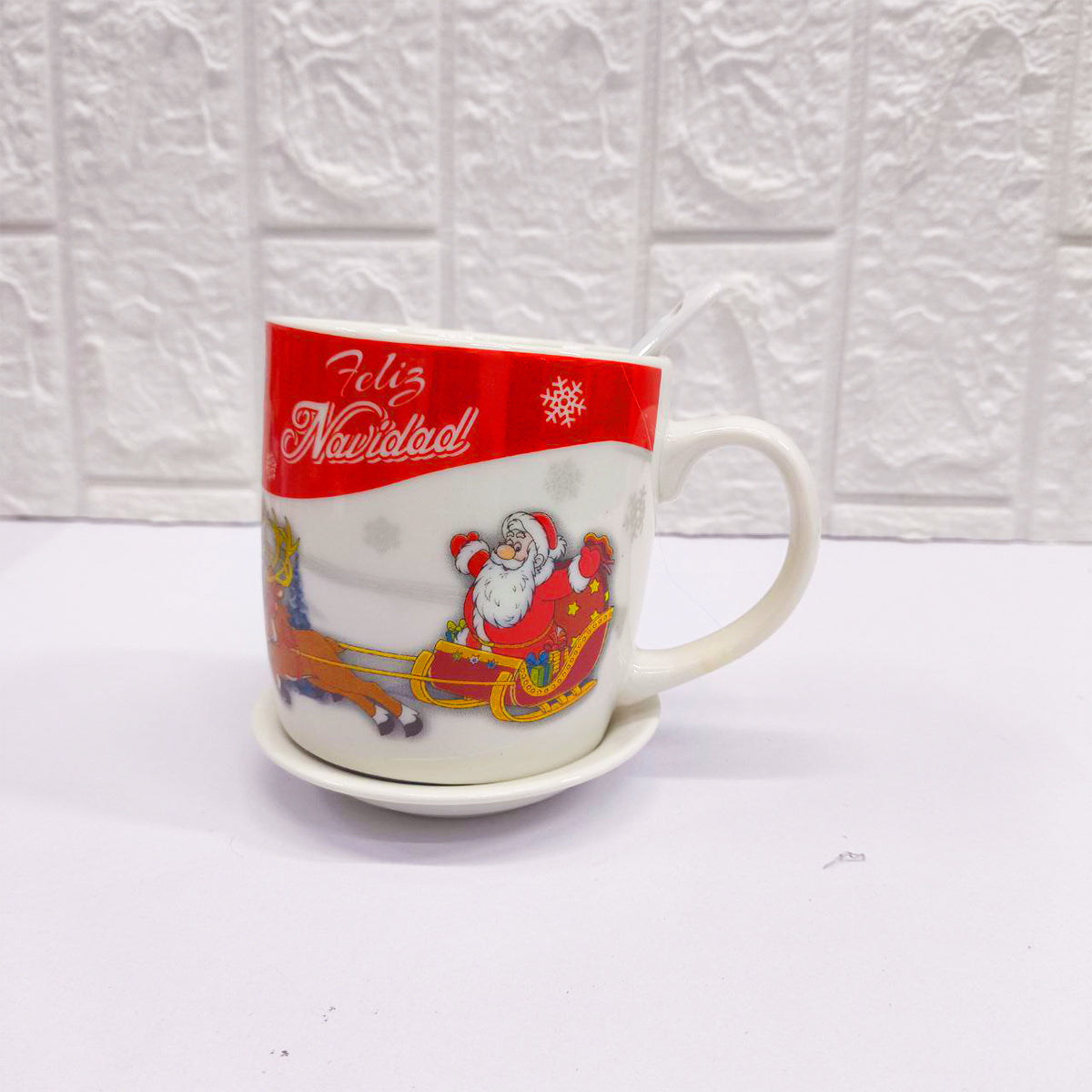 Taza Navideña con Plato y Cuchara Diseño Festivo Navidad TZM1
