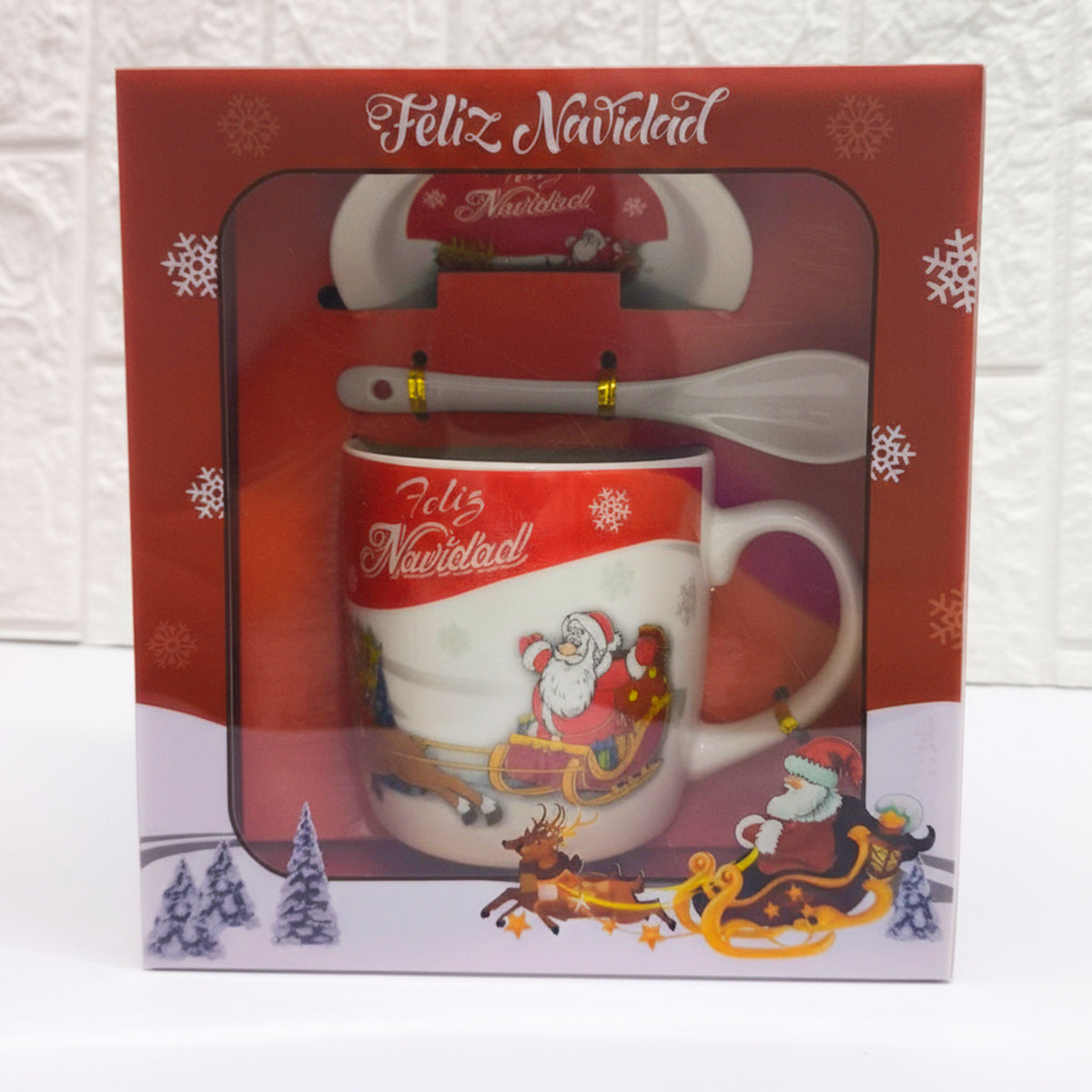 Taza Navideña con Plato y Cuchara Diseño Festivo Navidad TZM1