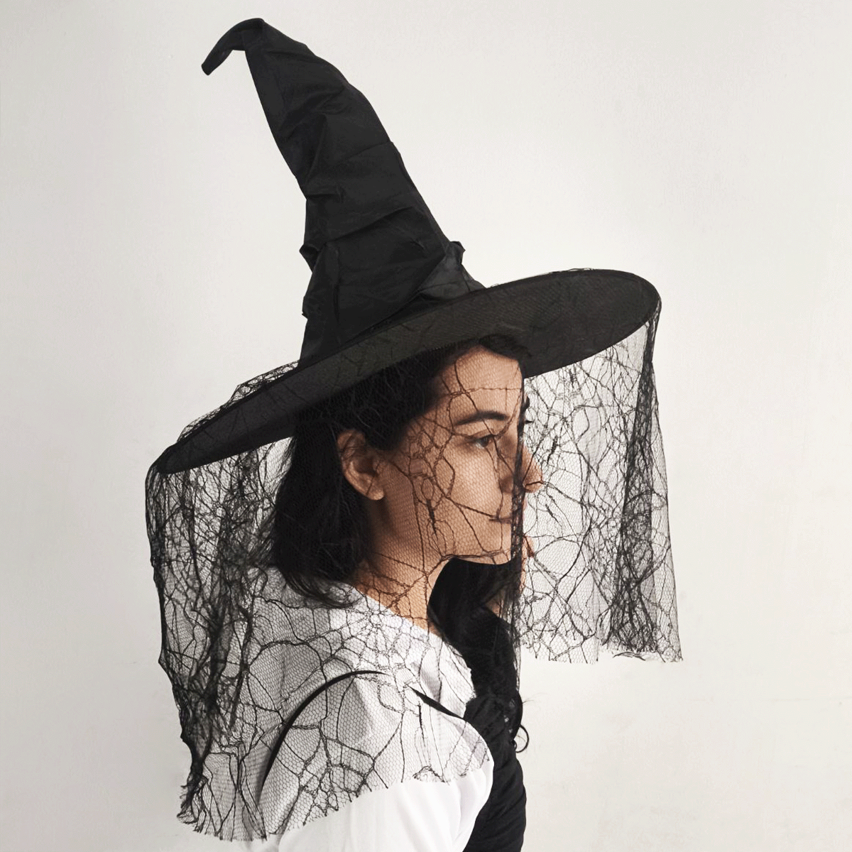 Sombrero De Bruja Con Velo Disfraz Halloween Cosplay BRU01