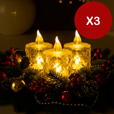 Set x3 Velas LED Efecto Cristal Pequeñas Hogar Eventos SVD02