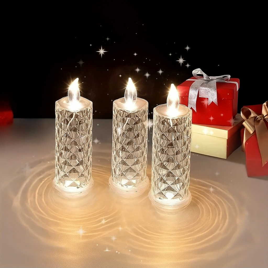 Velas LED X3 Efecto Cristal Sin Llama Decoración Navidad SVD01
