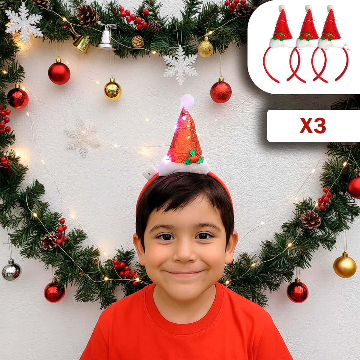 Diadema Navideña con Gorrito LED Fiesta y Navidad DGNL2