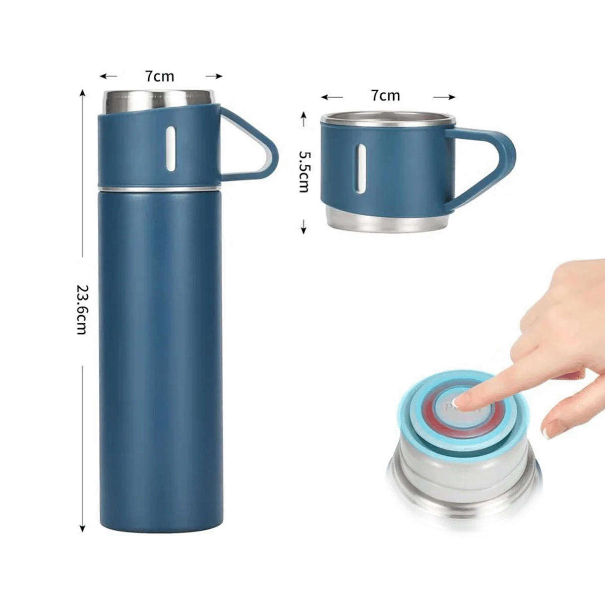 Set Termo Térmico 500ml Acero Inoxidable con 3 Tazas y Estuche NG0181