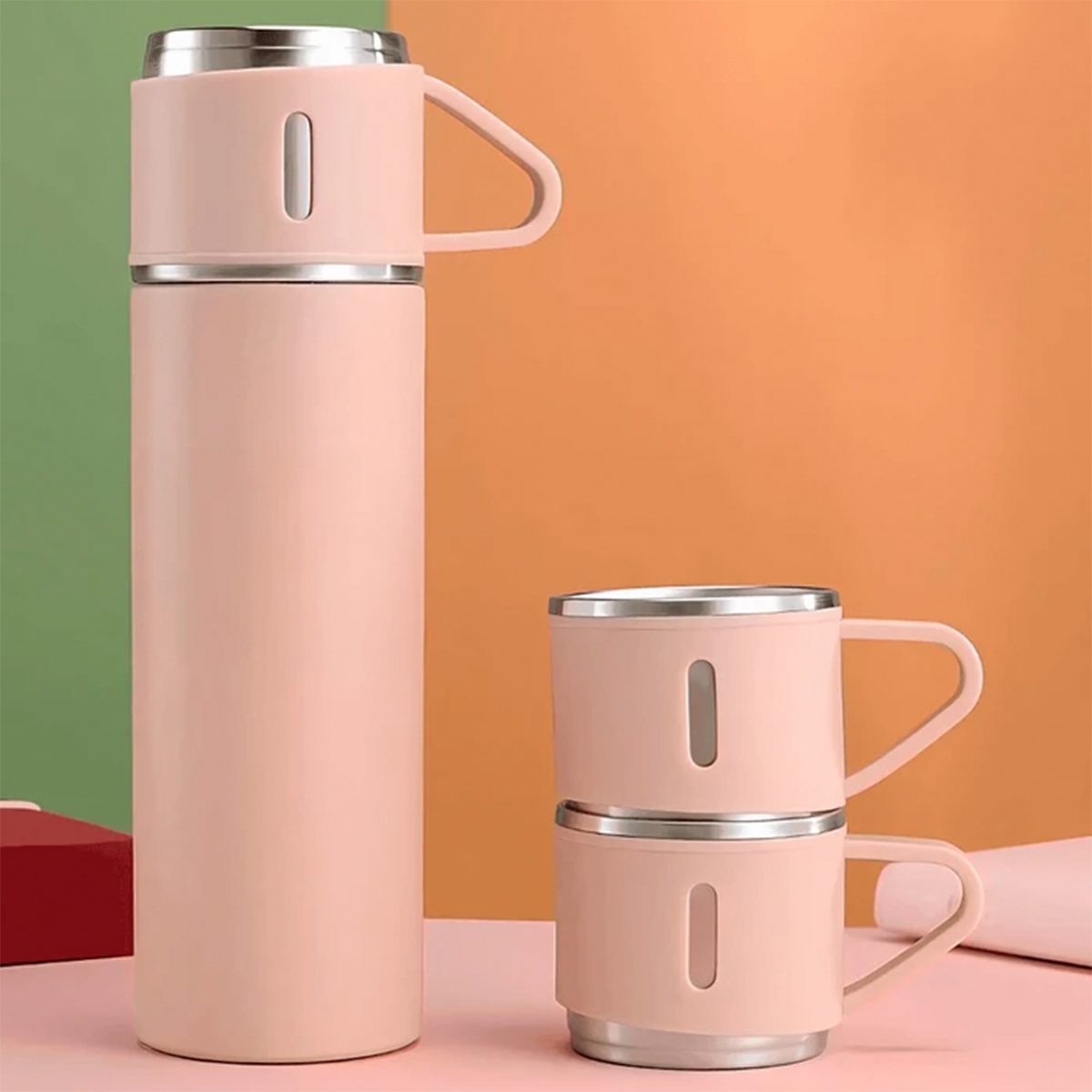 Set Termo Térmico 500ml Acero Inoxidable con 3 Tazas y Estuche NG0181