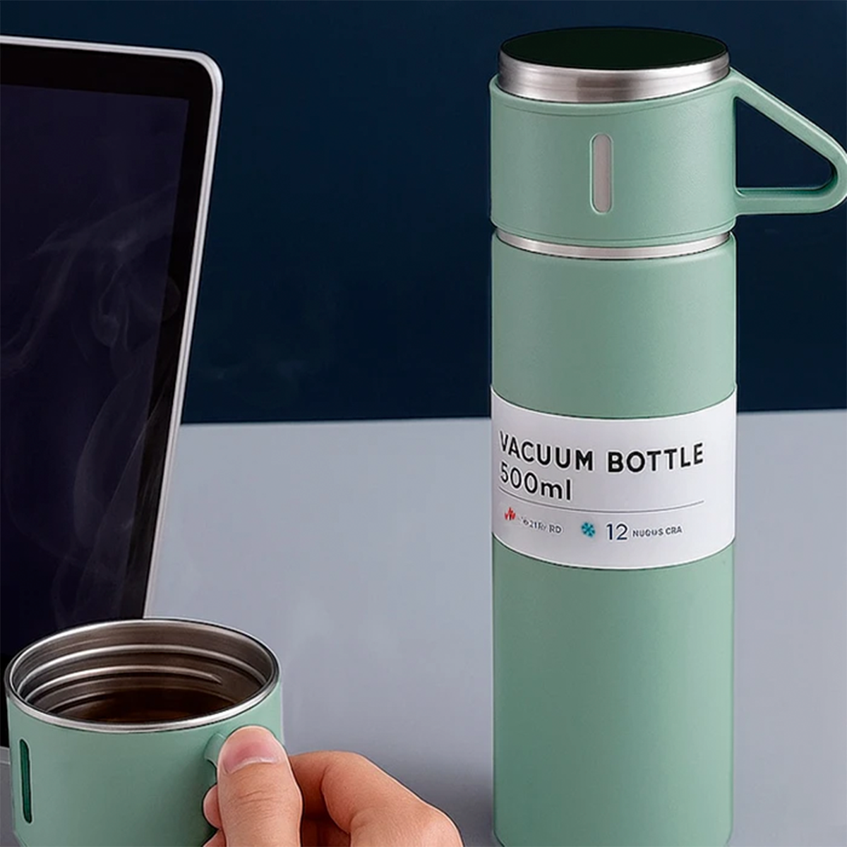 Set Termo Térmico 500ml Acero Inoxidable con 3 Tazas y Estuche NG0181