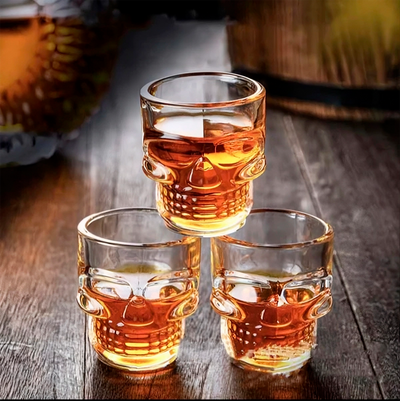 Copa Calavera Vidrio 3D 50Ml Vaso Decoración Calaca Cerveza Whisky VC3D25M