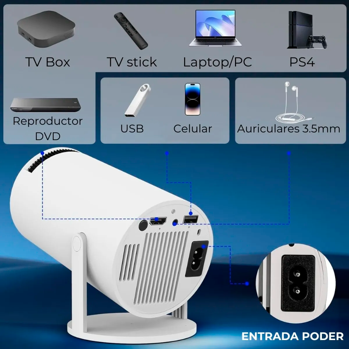 Proyector Smart En Casa Video Beam WiFi Bluetooth 1080P Control Remoto NX300