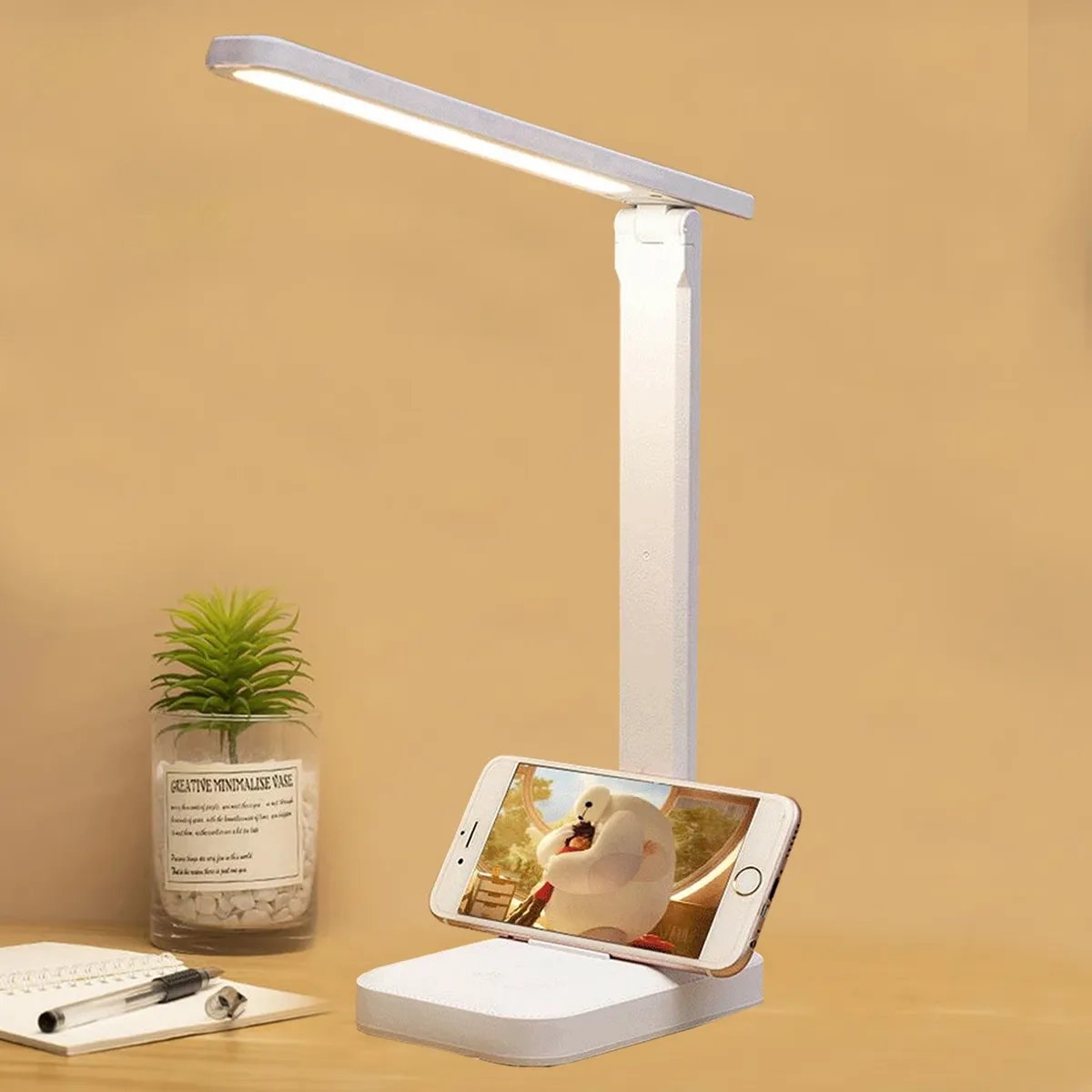 Lámpara de Escritorio LED Recargable Táctil Plegable con Soporte para Celular MS-1002