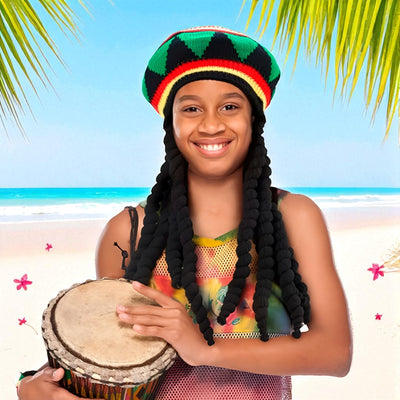 Sombrero Reggae con Rastas Negras Gorro Tejido Unisex Carnaval Halloween MA-110
