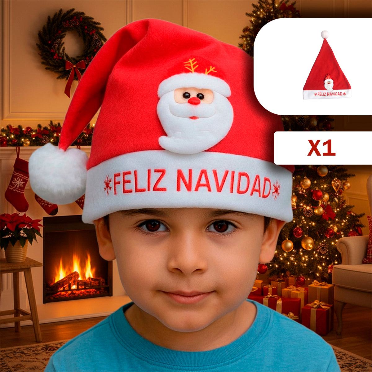 Gorro Navideño Feliz Navidad con Aplique 3D para Adultos Reno Papá Noel GNRP01
