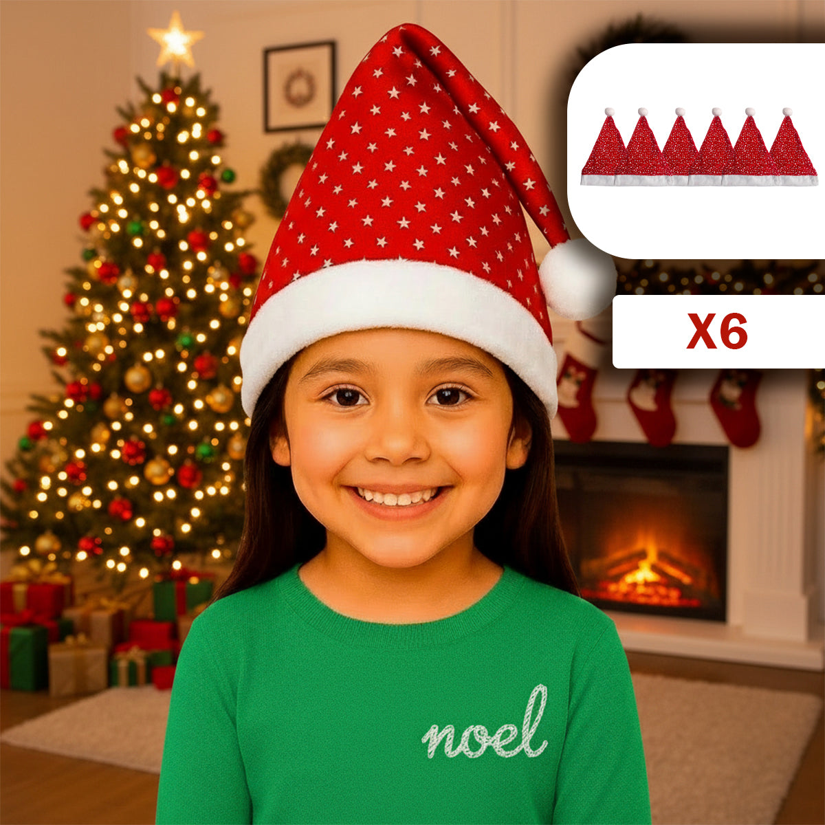 Gorro Navideño Infantil con Estrellas Plateadas GNE001