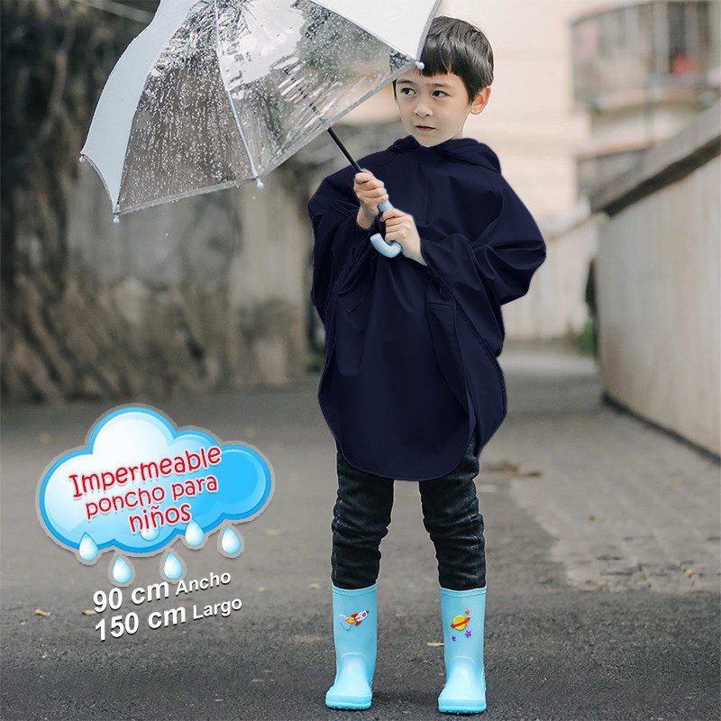 Impermeable Capucha Capa Poncho Niños Protección Lluvia Azul RF CI90