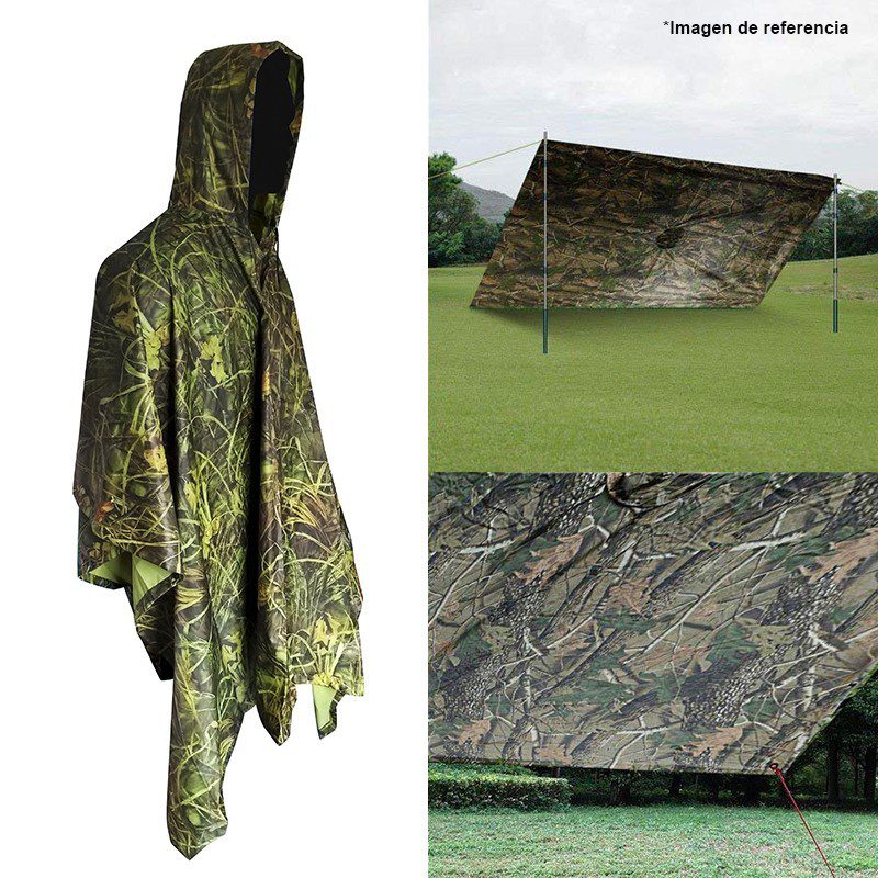 Impermeable Capucha Capa Poncho Camuflado Adultos Protección Lluvia