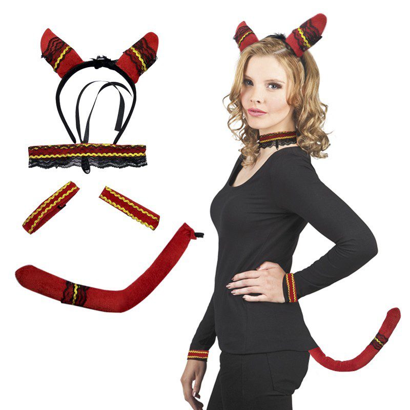 Disfraz Diabla Mujer Accesorios Halloween Fiesta Disfraces Rojo RF 758