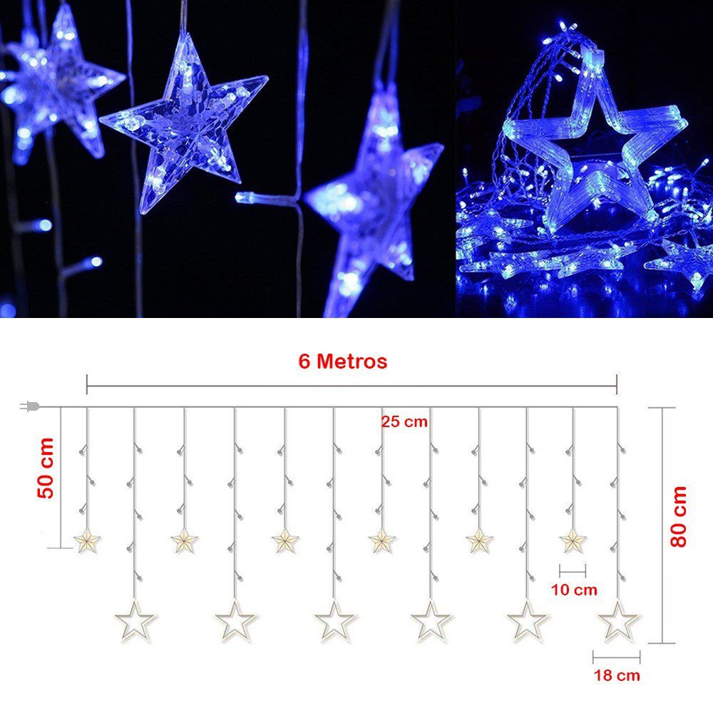 Extensión Luces Led Estrella X6 Metros Luz Navidad Azul RF 2098