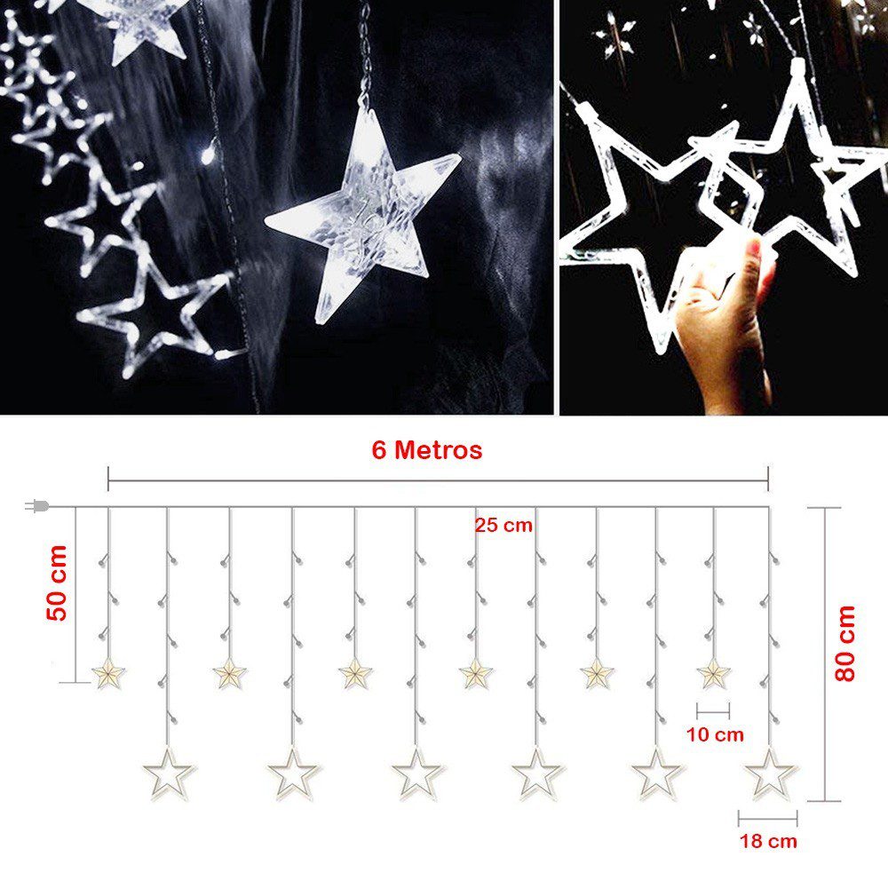 Extensión Luces Led Estrella X6 Metros Luz Navidad Blanco 2096