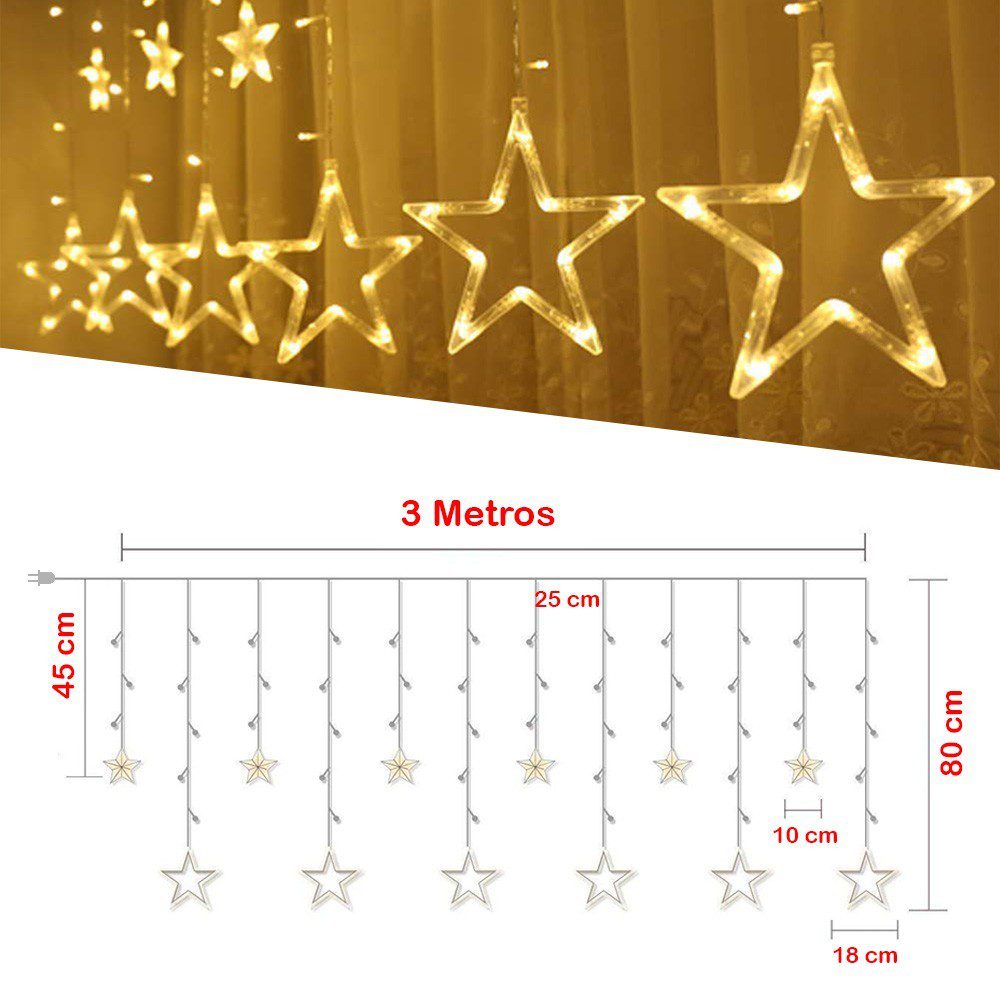 Extensión Luces Led Estrella X3 Metros Luz Navidad Cálida C2024