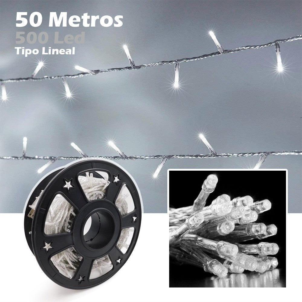 Luz Led Lineal 50 Metros 500 Led Blanca Luces Navidad RF 1511