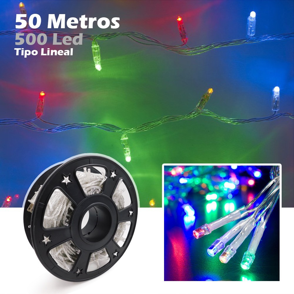 Luz Led Lineal 50 Metros 500 Led Multicolor Luces Navidad RF 1513