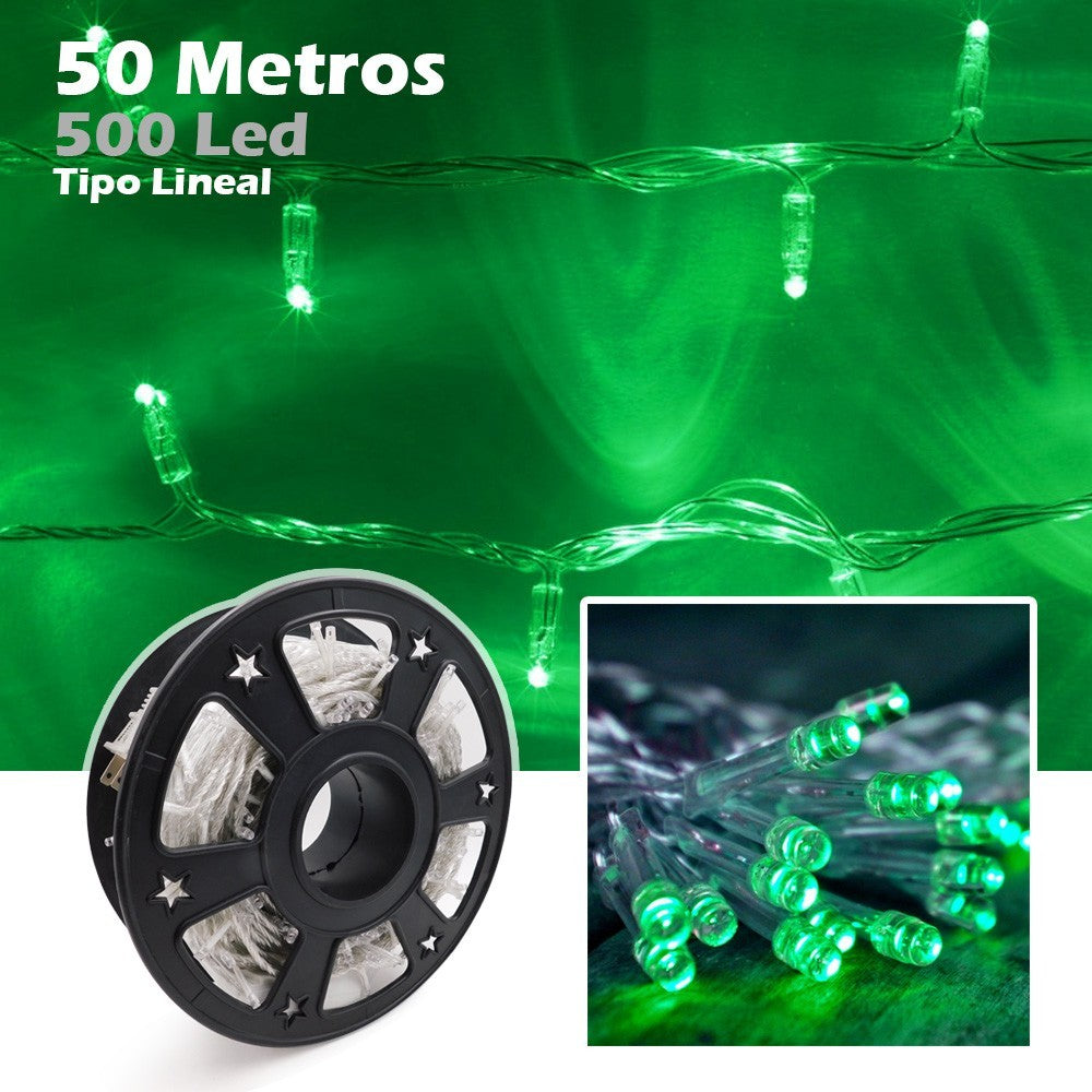 Luz Led Lineal 50 Metros 500 Led Verde Luces Navidad 1514