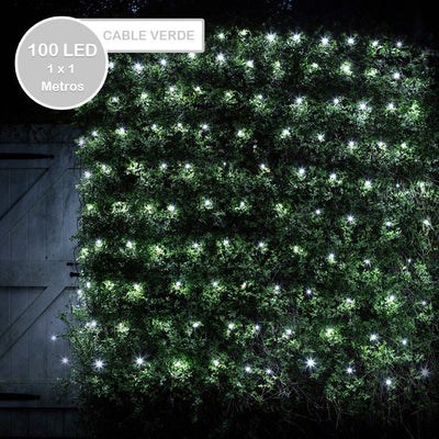 Luces Malla LED 100 Luces 1x1 Metros Luz Navidad Cable Verde RF 100TC-CV