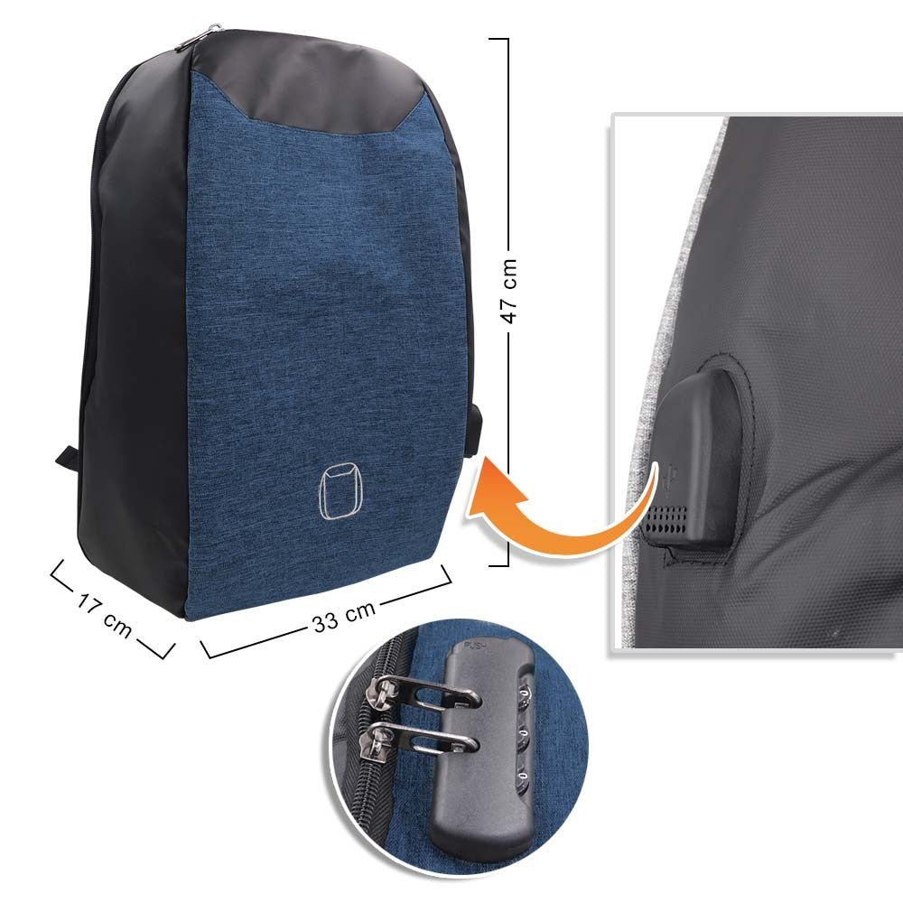 Morral Antirrobo Puerto USB Mochila Impermeable Bolso Candado Combinación 143