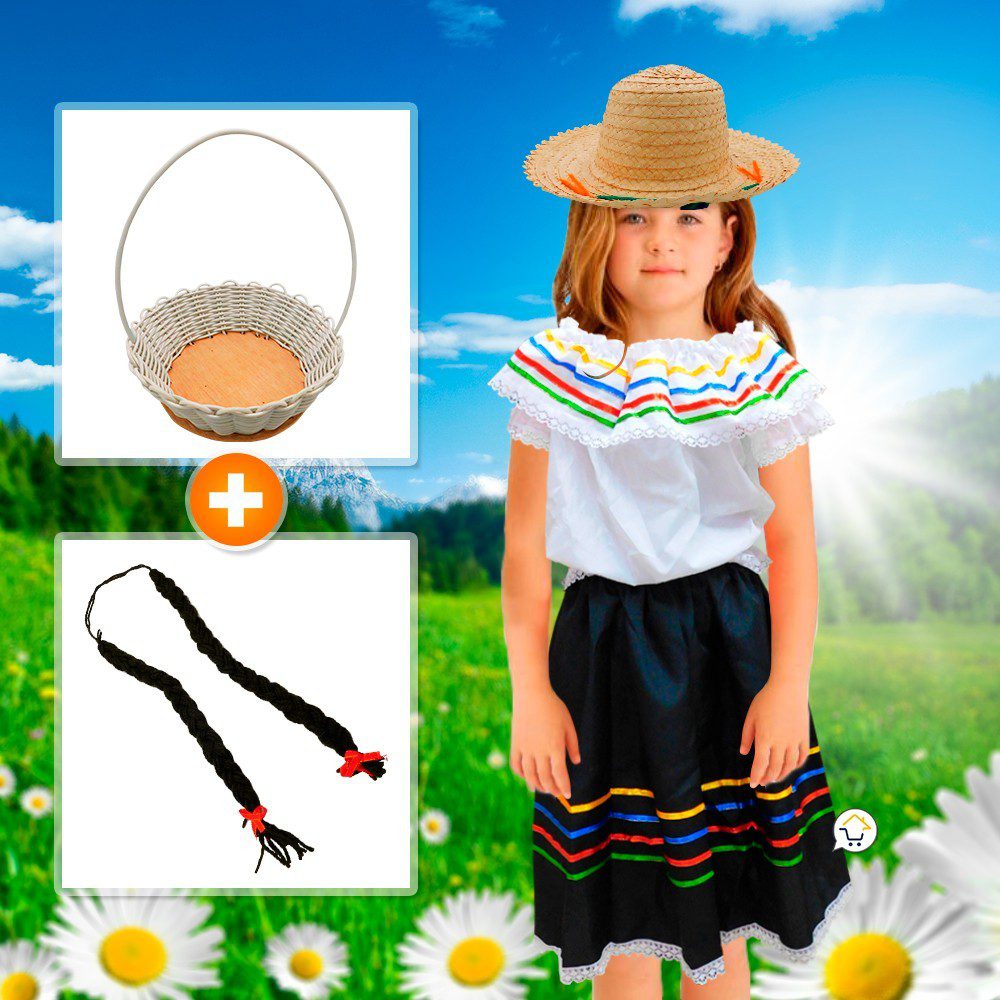 Traje Típico Niña Disfraz Feria Flores x5 Piezas ET00008