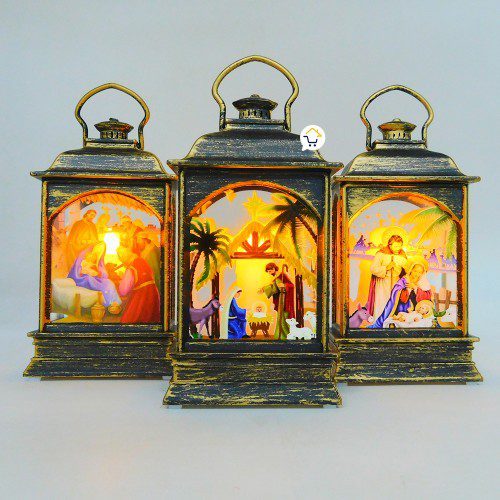 Farol Navideño Vintage Pesebre Luz LED Vela ZF07OD3