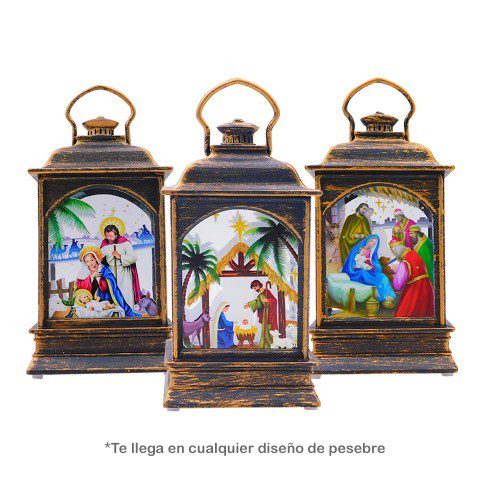 Farol Navideño Vintage Pesebre Luz LED Vela ZF07OD3