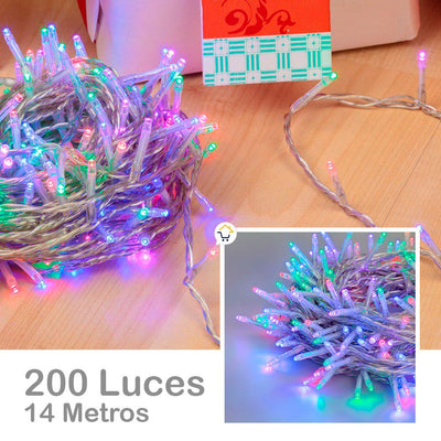 Extensión Luz LED Lineal 200 Luces 14m Cable Transparente 1442