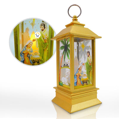 Pesebre Farol Vela Navideño Dorado Luz LED Navidad 0462VLD