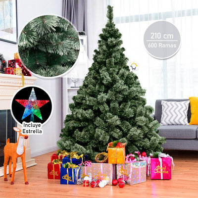 Árbol Navidad Clásico Tupido 210 cm 600 Ramas Estrella LED VERONA210