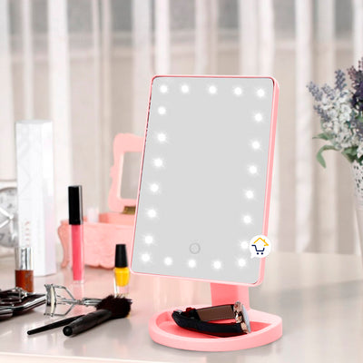 Espejo LED Maquillaje Pantalla Táctil Tocador X22 Luces RF 1608 Rosa