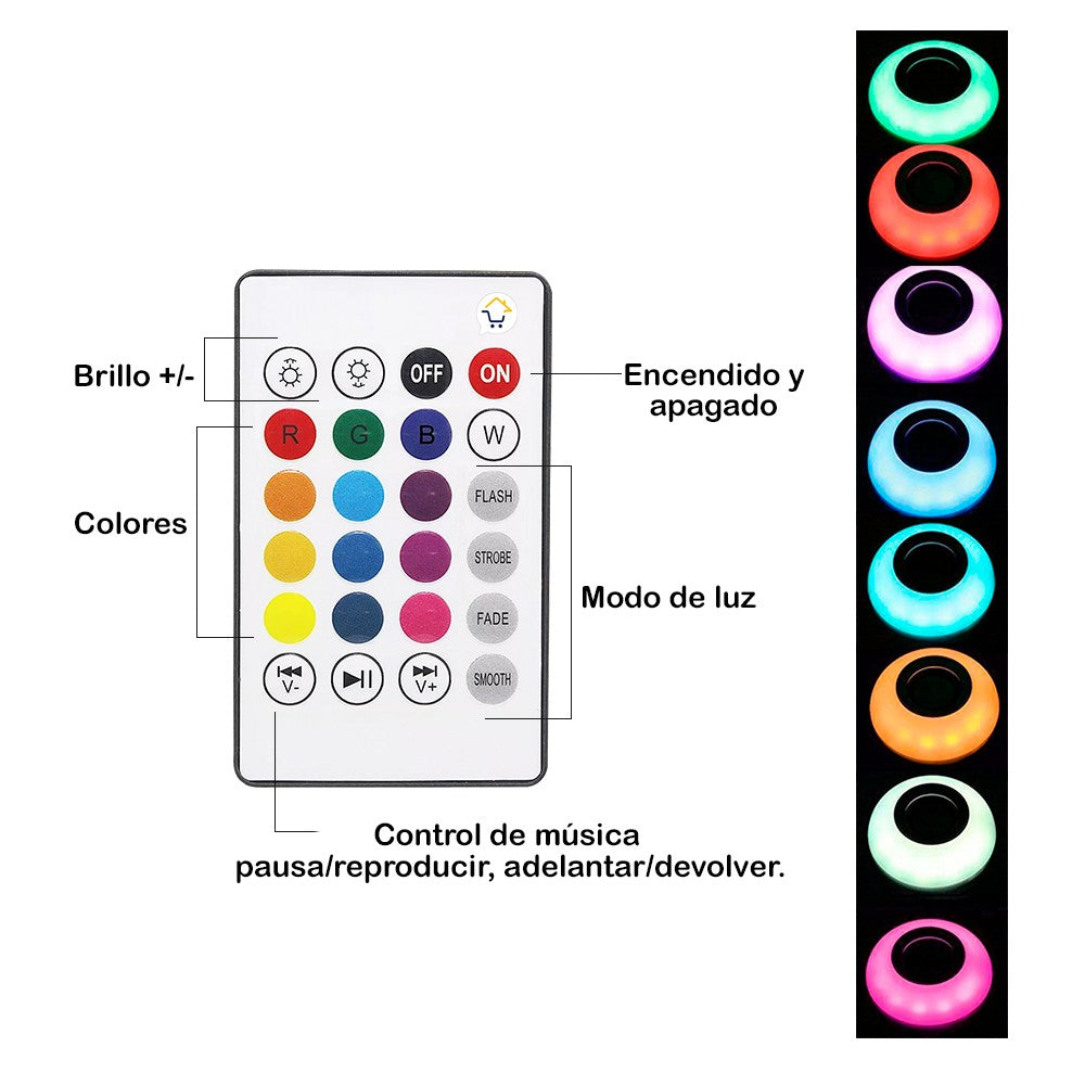 Bombillo Parlante Led multicolor Con Bluetooth Control Remoto 112