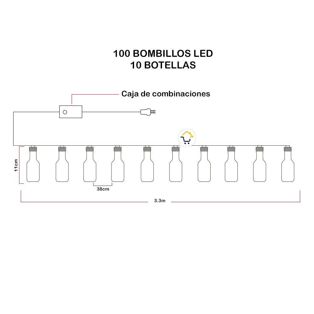 Guirnalda Luces Micro Led Botellas x10 Navidad 3.3M 1647