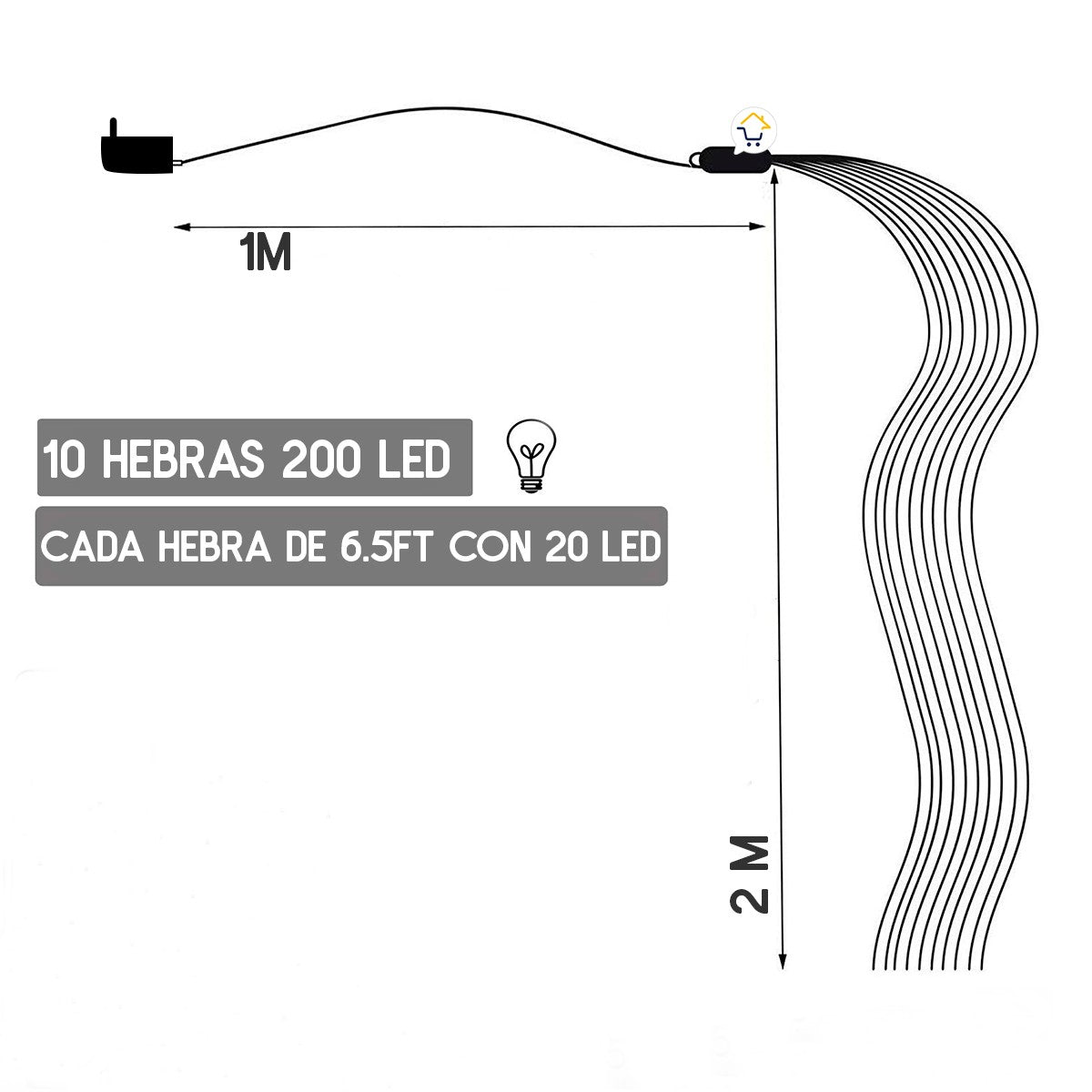 Luz Cascada Micro LED Para Árbol 200 Luces 2 M Ramo Navidad YX200TCA