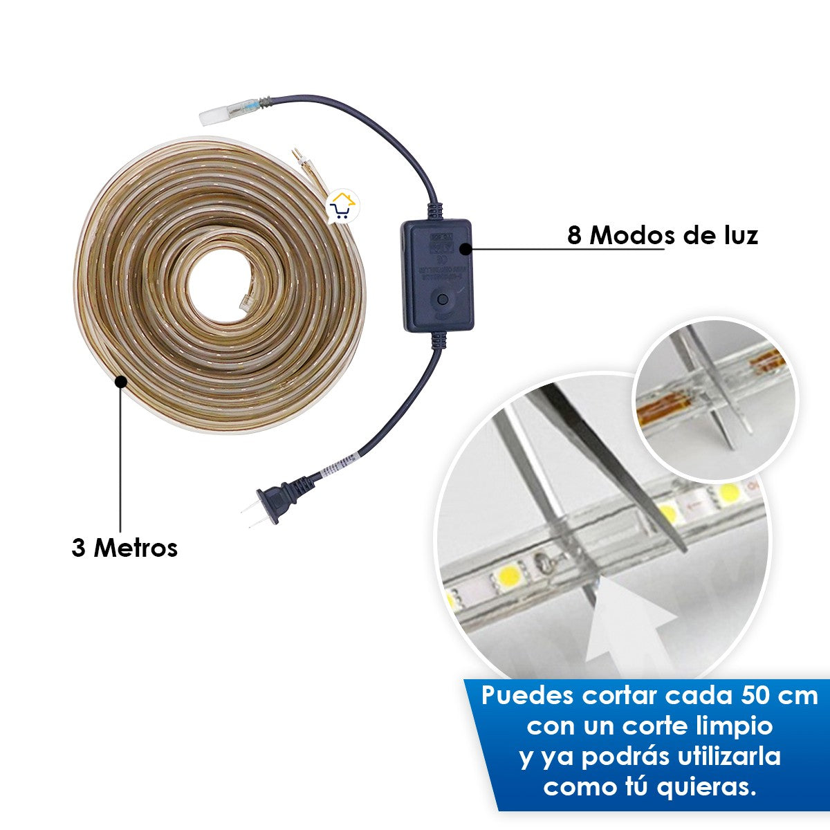 Manguera Plana Luz LED 3 Metros Navidad Blanca 2835WSB