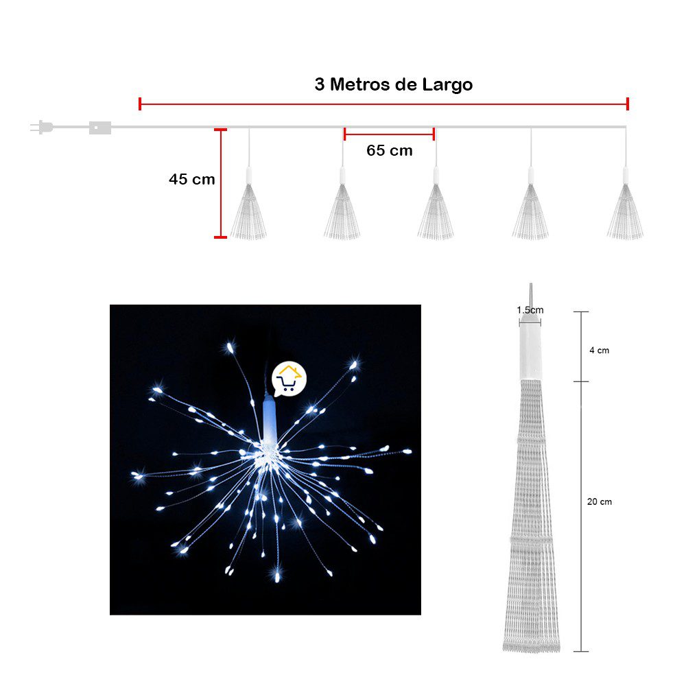 Luces Micro Led Fuegos Artificiales 3 Metros Navidad 1602V