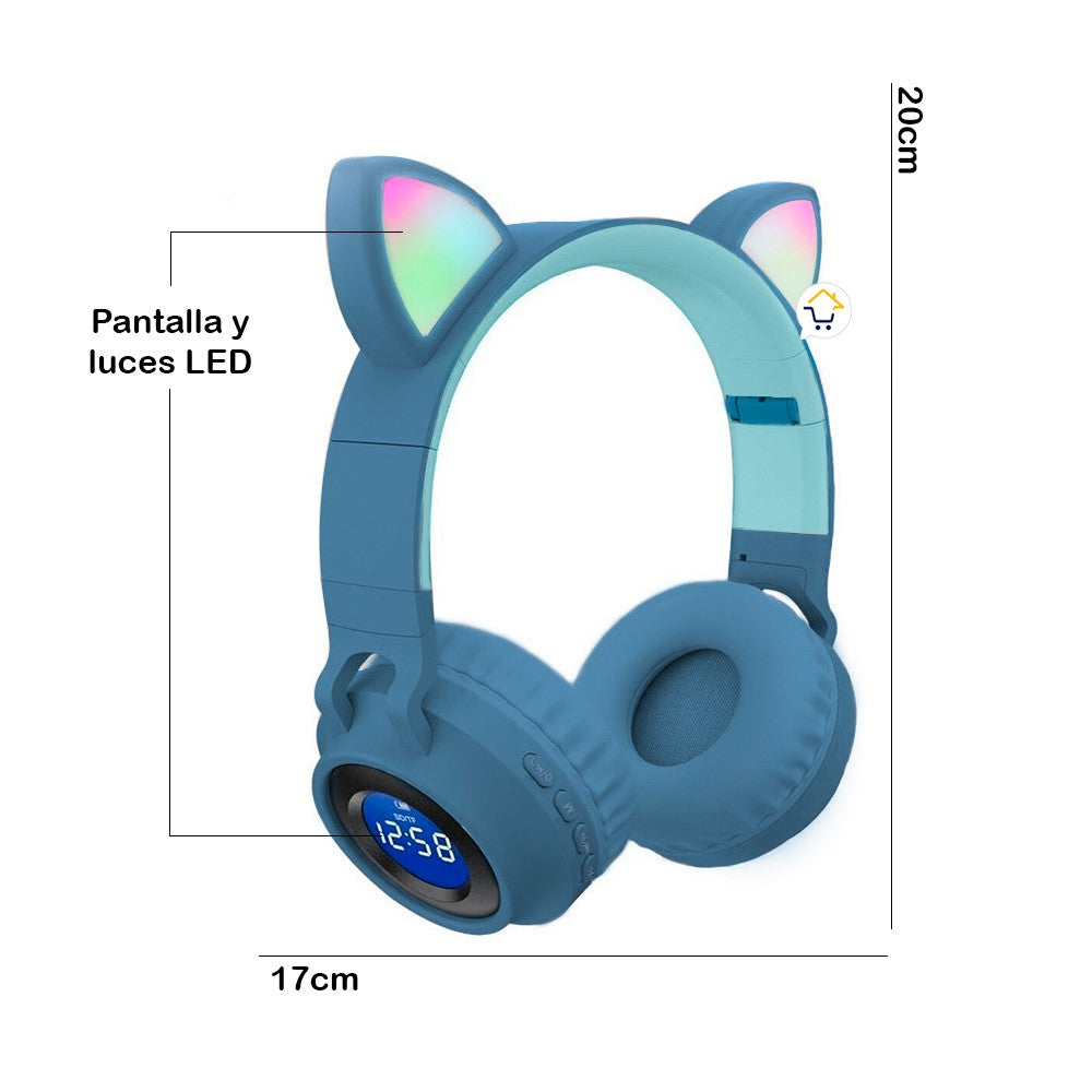 Aud fonos Diadema Orejas Gato Bluetooth Luces Inal mbricos JR 028