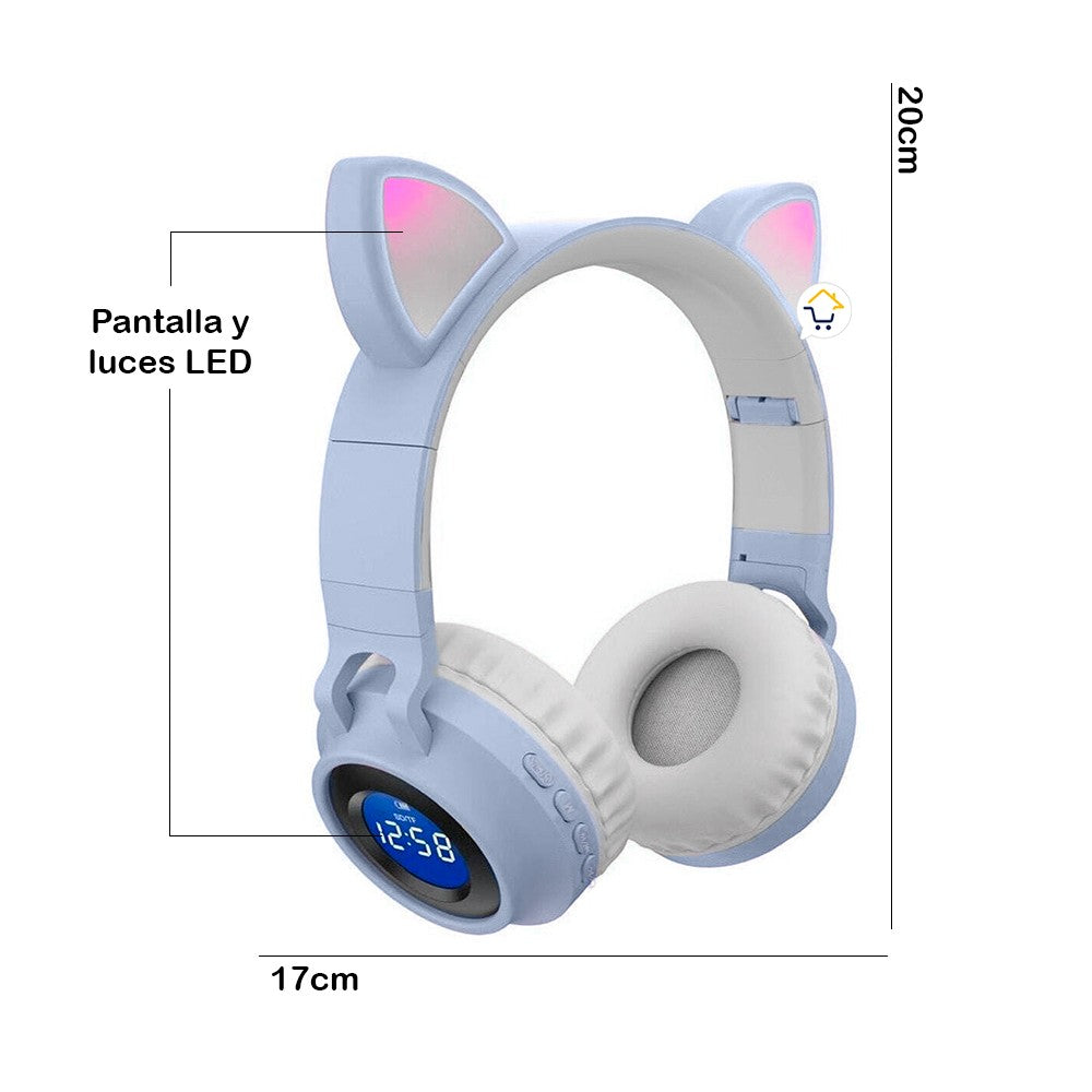 Audífonos Diadema Orejas Gato Bluetooth Luces Inalámbricos JR-028