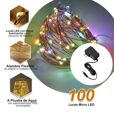Luces Micro Led Decoración Luz Navidad X 100 Luces Multicolor