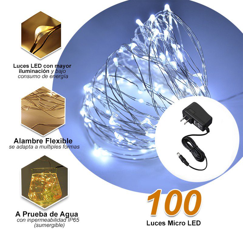 Luces Micro Led Decoración Luz Navidad X 100 Luces Blanca