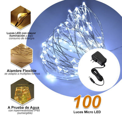 Luces Micro Led Decoración Luz Navidad X 100 Luces Blanca