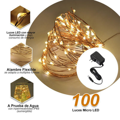 Luces Micro Led Decoración Luz Navidad X 100 Luces Amarilla