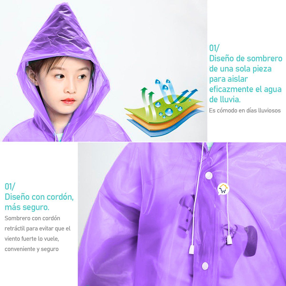 Impermeable Capucha Niños Abrigo Protección Lluvia TY875