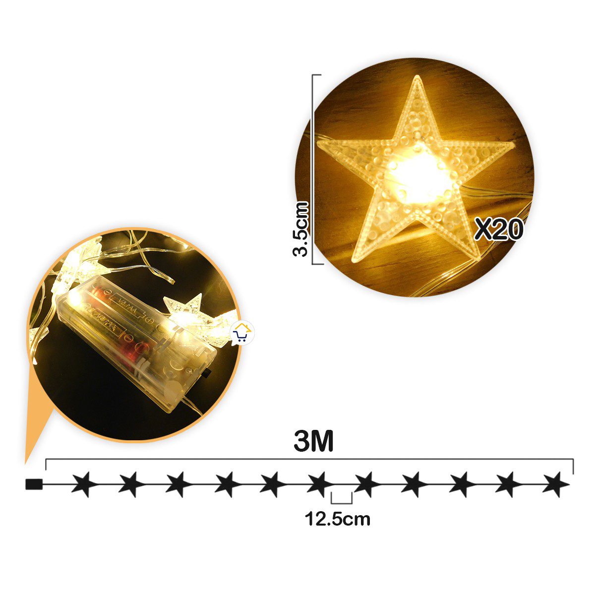 Extensión Luces Estrellas Micro Led Función Pila Cálido 320SC
