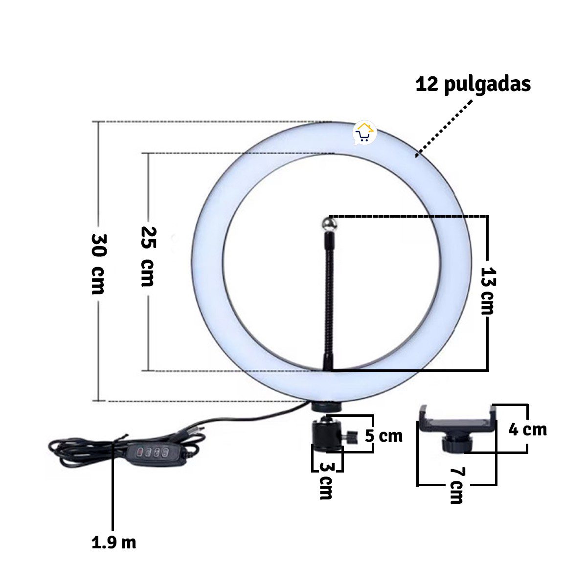 Aro De Luz Led Grande 30 Cm Tr pode Graduable Base Celular XD300