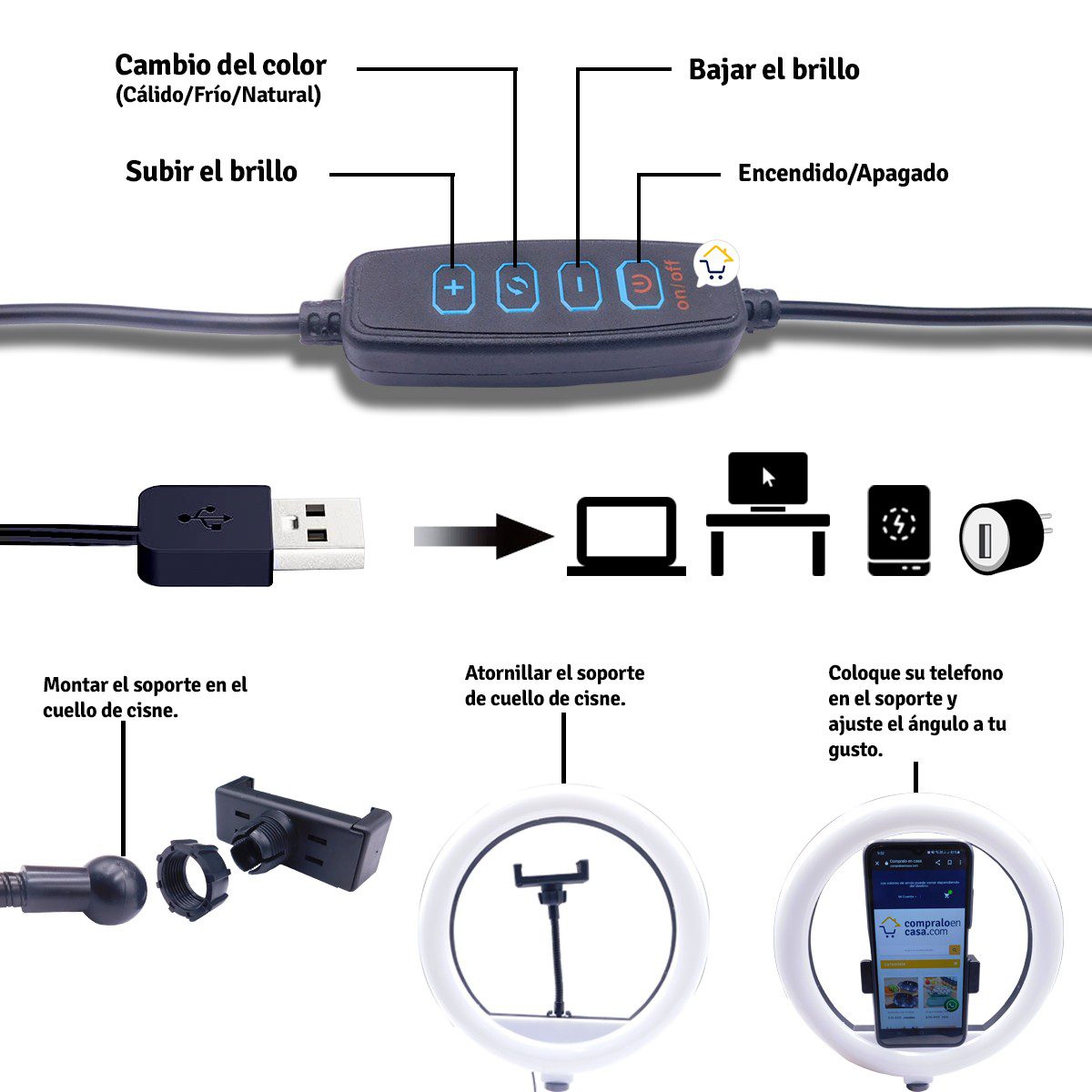 Aro De Luz Led Grande 30 Cm Tr pode Graduable Base Celular XD300