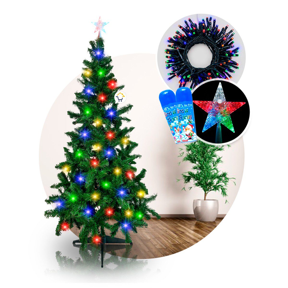 Combo Árbol Navidad 1.80M Tupido Luces Nieve Spray Regalo COS34D