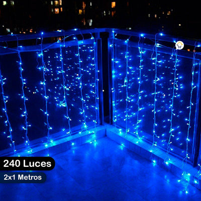 Cortina LED 2X1 Metros 240 LED Decoración Navidad Azul LEDC240L